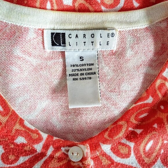 Carole Little Orange White Print Cotton Cardigan - Picture 4 of 5